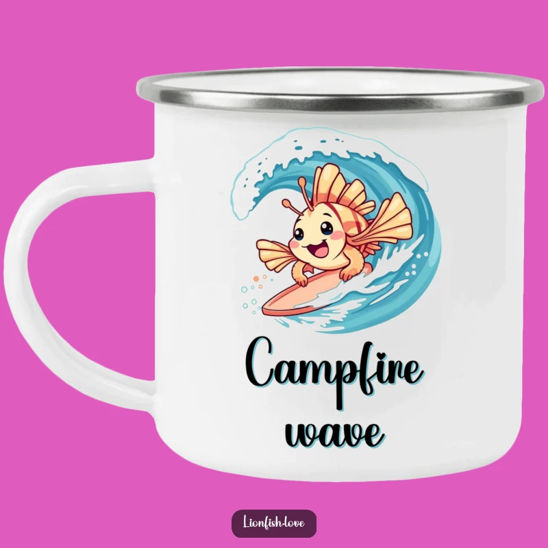 Funny Enamel Mug: Lionfish Surf Wave Outdoor Adventure