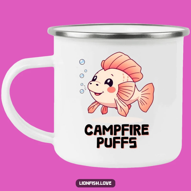 Funny Playful Lionfish Camping Mug: Bubbles and Brews Outdoors