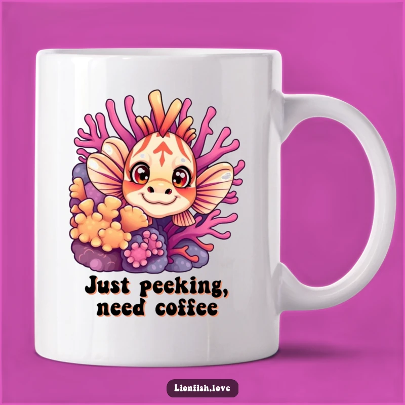 Funny Curious Lionfish Mug: A Wide-Eyed Underwater Friend & Perfect Gift