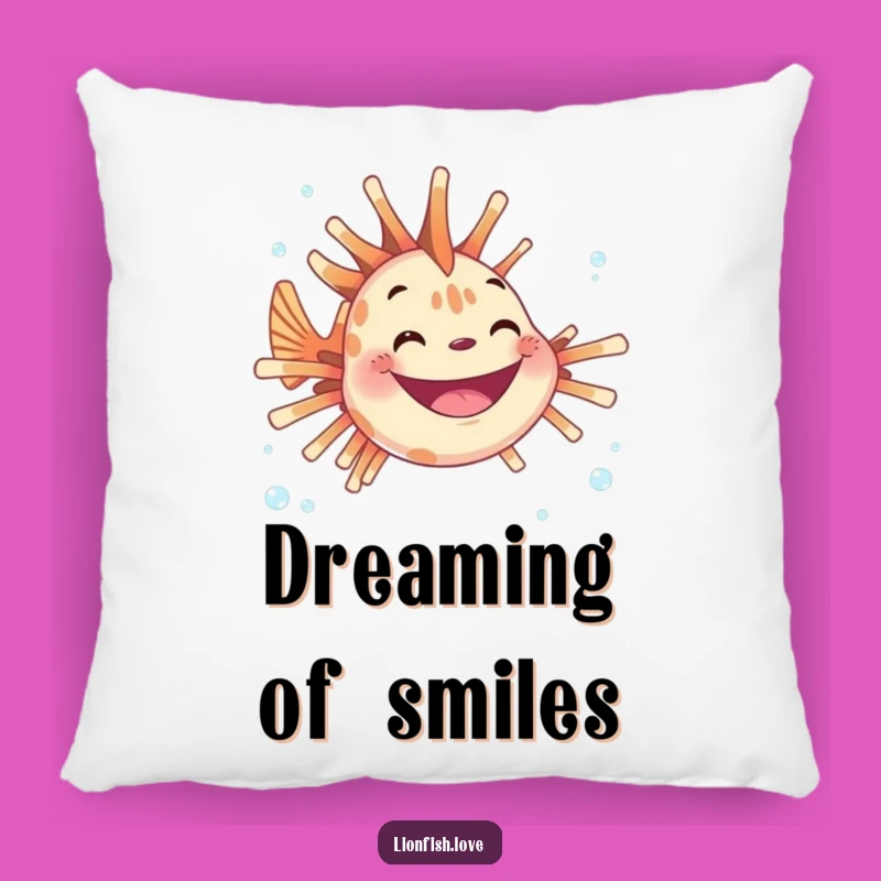 Funny Joyful Lionfish Pillow: Cozy Grin & Bubble Accent Pillow