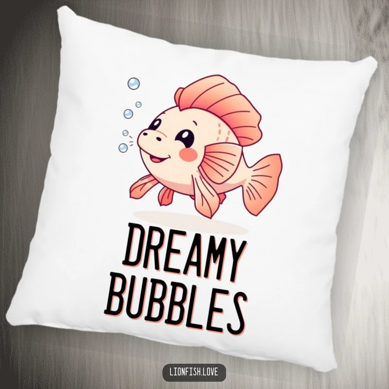 Funny pillow showcasing a lionfish blowing a trail of bubbles, offering soft, playful comfort and a touch of aquatic whimsy.