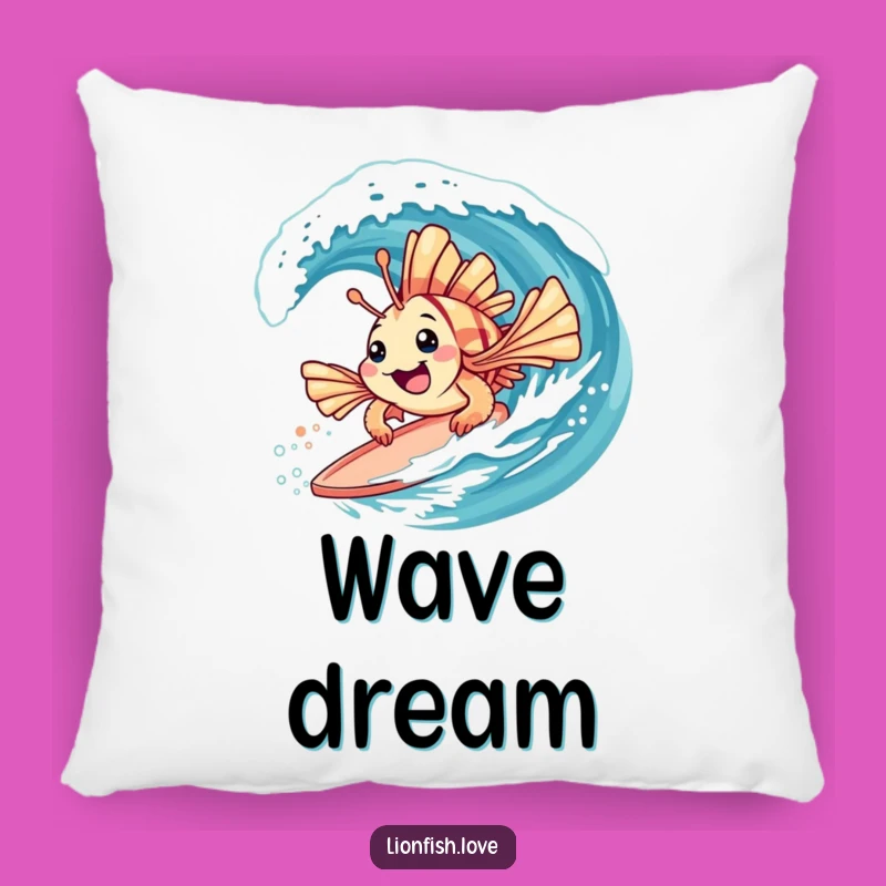 Funny Throw Pillow: Lionfish Surf Wave Comfort