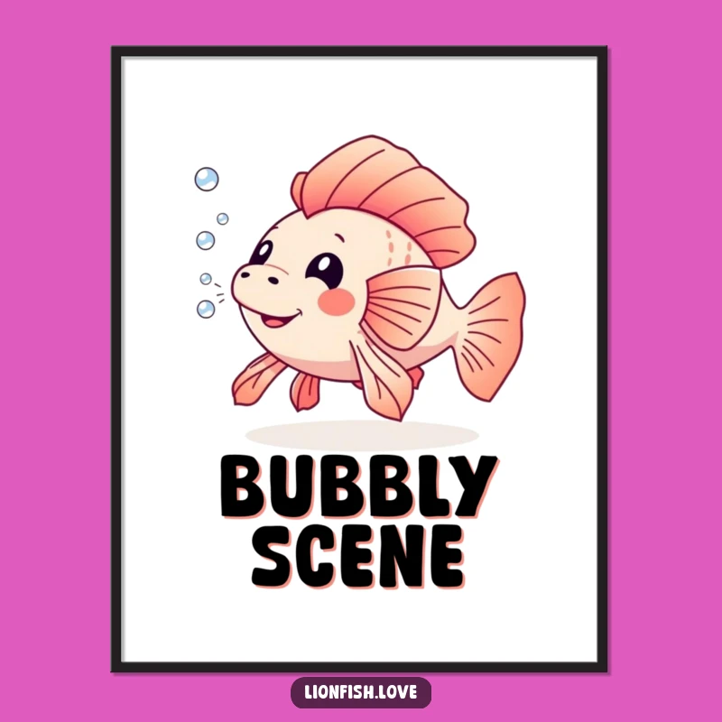 Funny Playful Lionfish Digital Art: Instant Bubble Fun for Walls