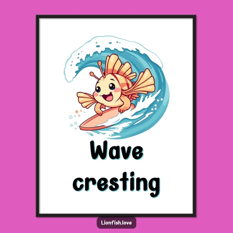 Funny Digital Print: Lionfish Surf Wave Art
