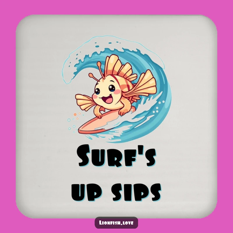 Funny Coaster Set: Lionfish Surf Wave Decor
