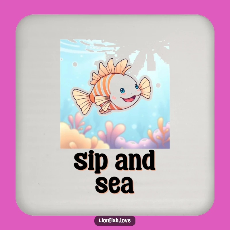 Funny Happy Lionfish Drink Coasters: Protect Surfaces with Ocean Laughs