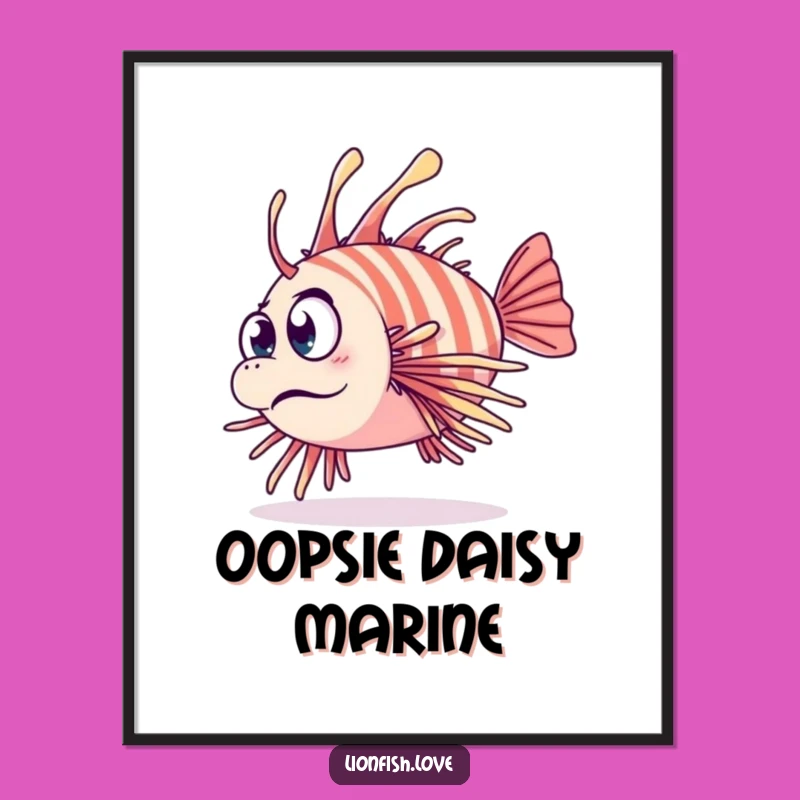 Funny Clumsy Lionfish Poster: Surprised Underwater Art & Gift