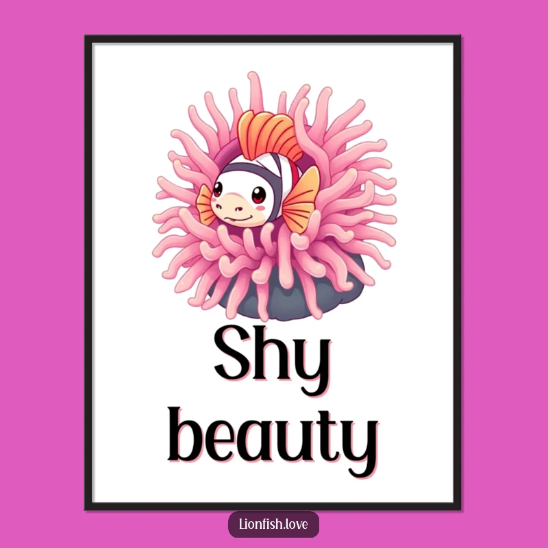 Funny Shy Lionfish Poster: Whimsical Ocean Art for Reserved Smiles