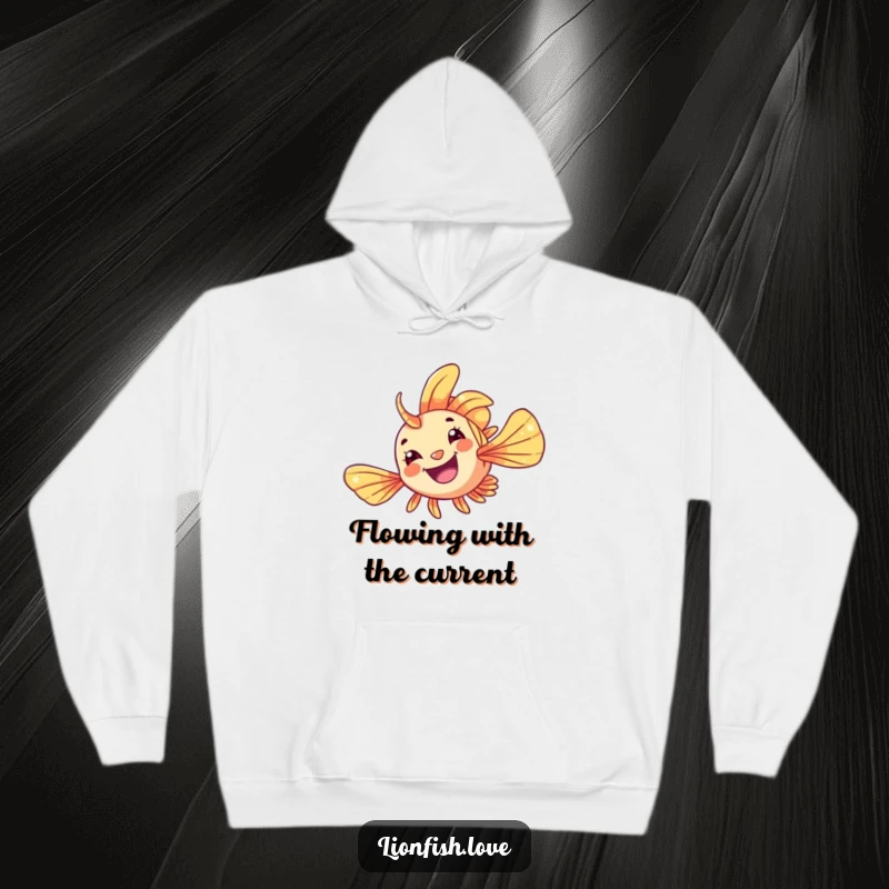 Funny Hoodie featuring a cheerful lionfish executing a playful flip, bringing underwater charm and cozy humor.
