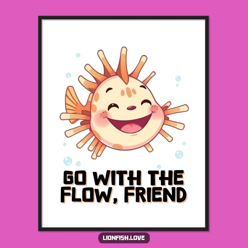 Free Printable Wall Art: Grinning Lionfish's Joyful Bubbles Downloadable Decor