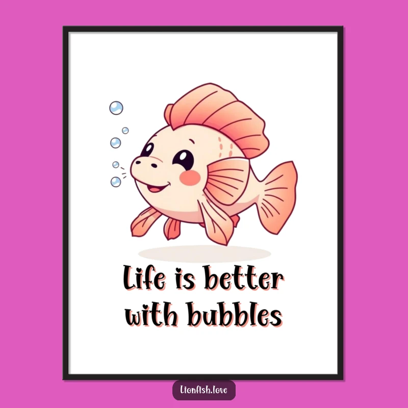 Free Printable Wall Art: Playful Lionfish Bubbles, Funny Downloadable Art Decor