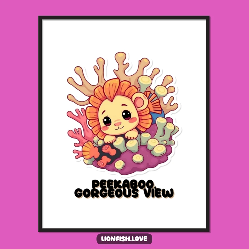 Free Printable Wall Art: Peeking Lionfish, Funny Downloadable Decor for Vibrant Underwater Scenes