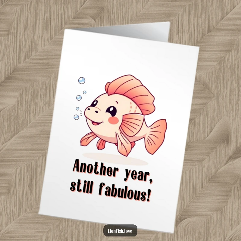 Funny Free Printable Birthday Card: Playful lionfish blowing bubbles, celebrating a birthday. A fun downloadable greeting.