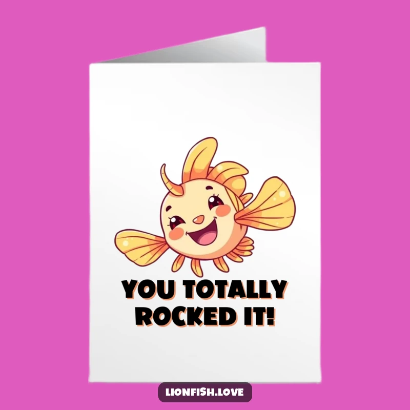 Free Printable Congrats Card: Lionfish Flip Congratulations, Funny Downloadable for Aquatic Triumphs