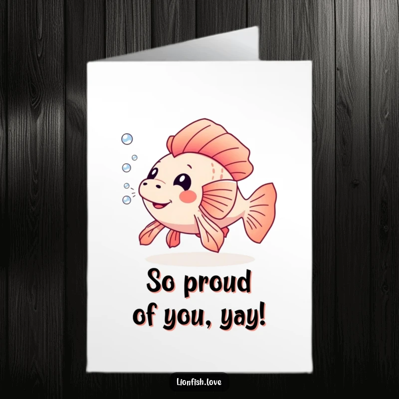 Funny Free Printable Congratulations Card: Playful lionfish blowing bubbles, celebrating success. A bubbly downloadable greeting.