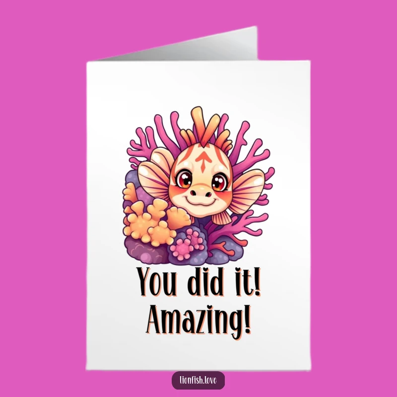 Free Printable Congrats Card: Curious Lionfish Cheers Your Success Downloadable Gift