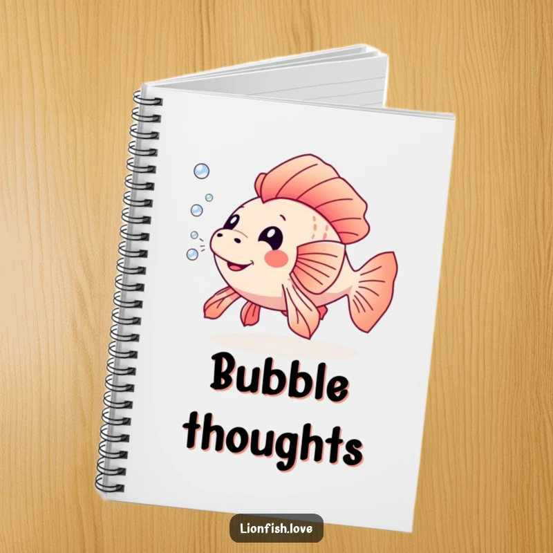 Funny notebook with a lionfish blowing bubbles, ideal for jotting down notes with a playful, effervescent touch.