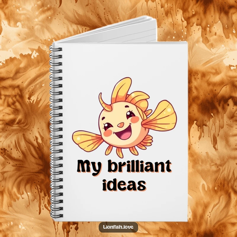 Funny Notebook featuring a cheerful lionfish mid-flip, ideal for jotting down ideas with playful ocean vibes and humor.