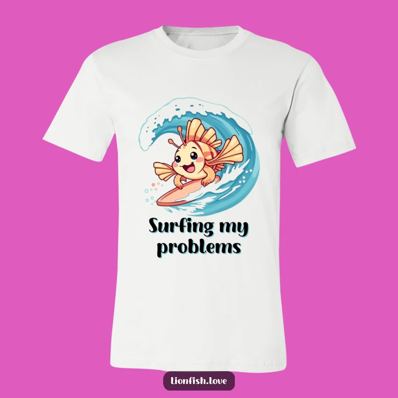 Funny Lionfish Surf T-Shirt: Spiky Fins Wave Rider Tee